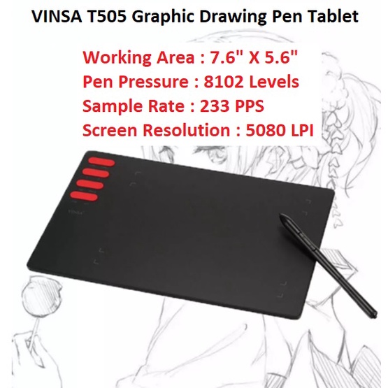 Digital Drawing Pad Graphic Pen Tablet 7 inch VINSA T505 PC Laptop Smartphone