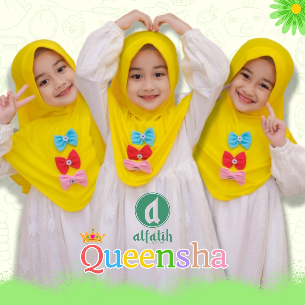 ALFATIH STORE / Jilbab Anak SD Ped Polos Variasi Pita Tiga / Jilbab Anak Murah ianah