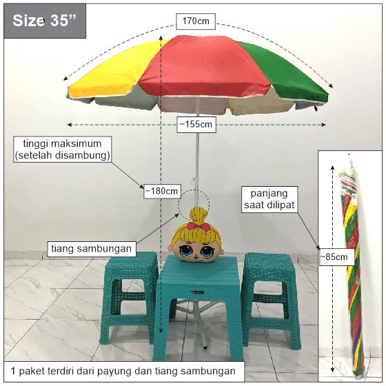 Payung Pantai Tenda Jualan Jumbo Anti UV 35''(170cm) 36''(180cm) Parasol Original Osaka/Nagoya