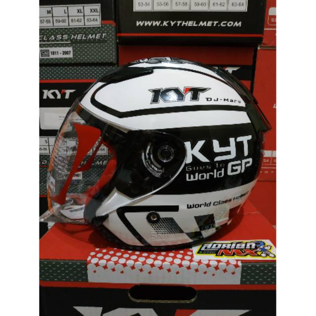 HELM KYT DJ MARU MOTIF 11 WORLD GP HELM HALF FACE KYT DJMARU MOTIF WORLD GP MOTO GP MURAH ORIGINAL