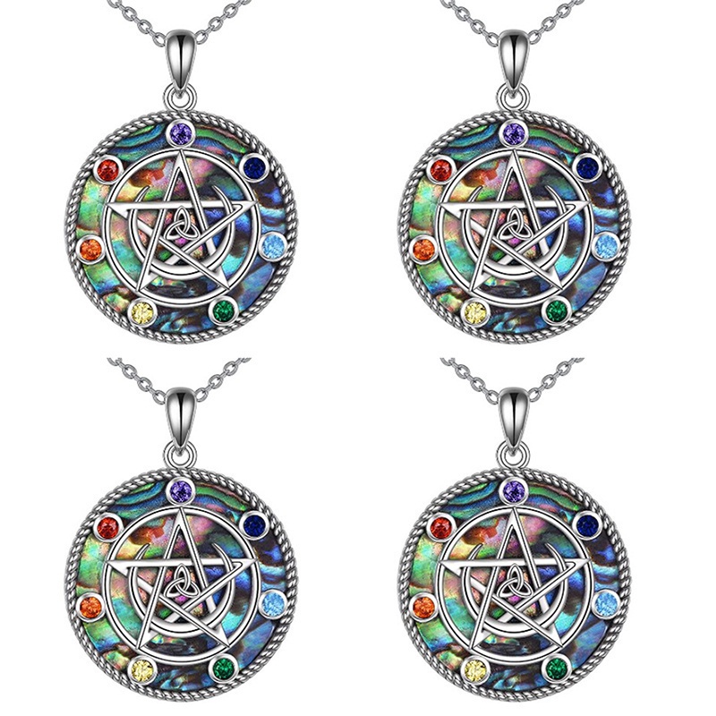 Fancyqube Kalung Sterling Silver Liontin Pentagram Bulan Celtics Pagan Wiccan Magic Amulet Untuk Wanita