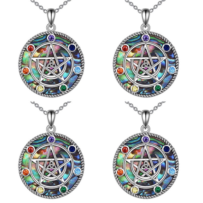 Fancyqube Kalung Sterling Silver Liontin Pentagram Bulan Celtics Pagan Wiccan Magic Amulet Untuk Wanita