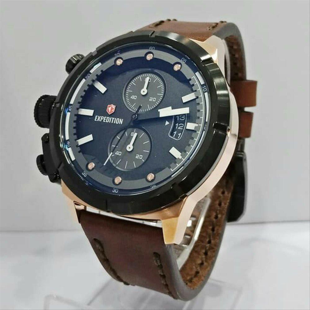 Dijual JAM TANGAN EXPEDITION 6765 PRIA ROSEGOLD BLACK LEATHER BROWN ORIGINAL Terbatas