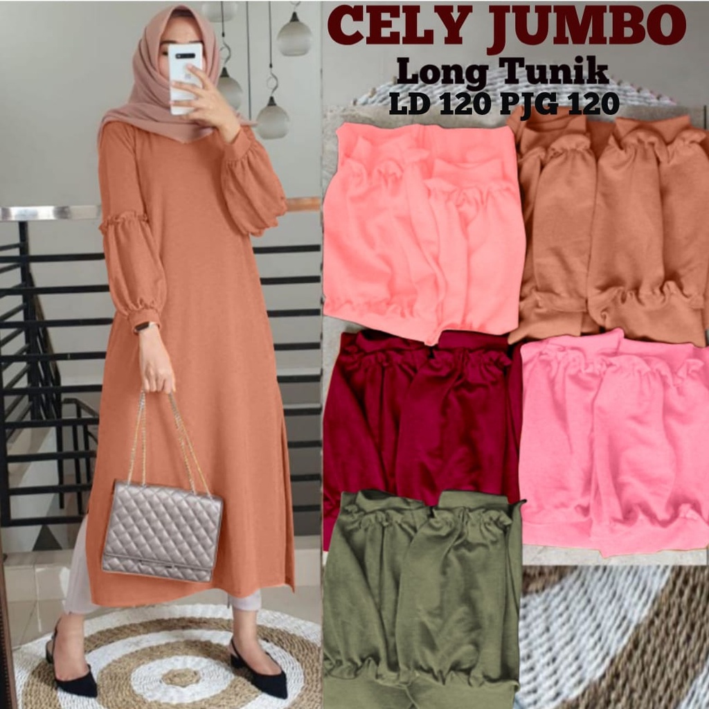 GR LONG TUNIK CELY JUMBO PREMIUM TUNIK BABYTERRY TANGAN BALON