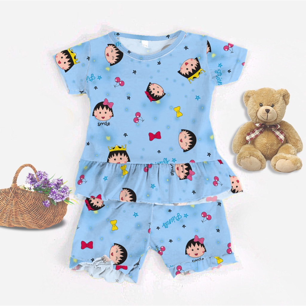 RILLO - SETELAN RUFFLE MOTIF PRINT / SET RUFFLE ANAK PEREMPUAN