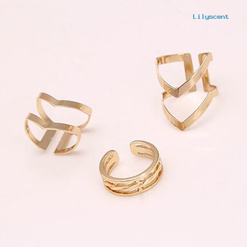 Ls 3Pcs / Set Cincin Knuckle Midi Model Terbuka Desain Anak Panah Hollow Untuk Wanita