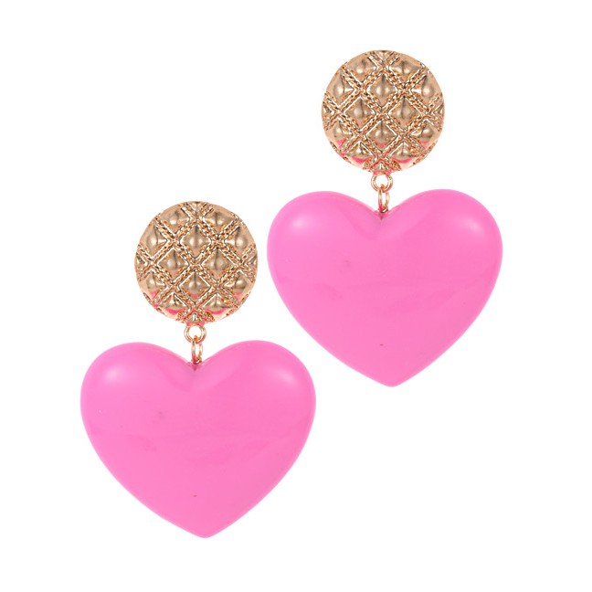 LRC Anting Tusuk Fashion Heart Shape Decorated Earrings