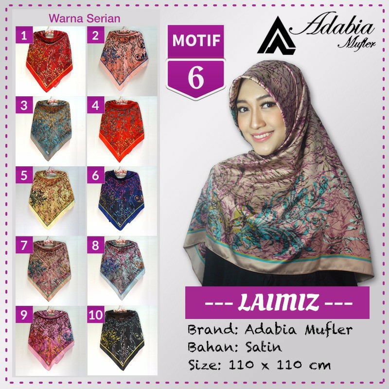 Jilbab Segiempat Satin Lamiz Laimiz motif 6 By Adabia Hijab Scarf