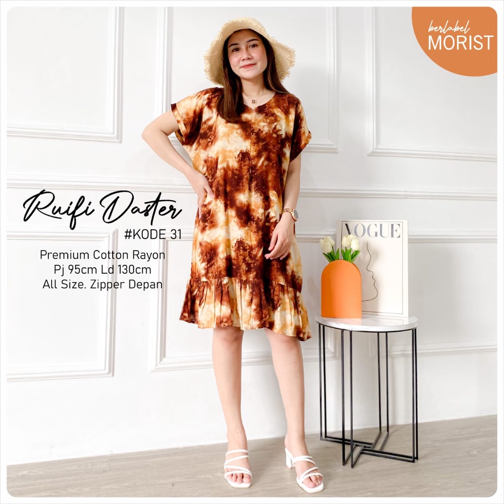 DASTER EXCLUSIVE AKSEN RUFLE SUPER CANTIK BAHAN PREMIUM COTTON RAYON ~ RUIFI DASTER BY MORIST 