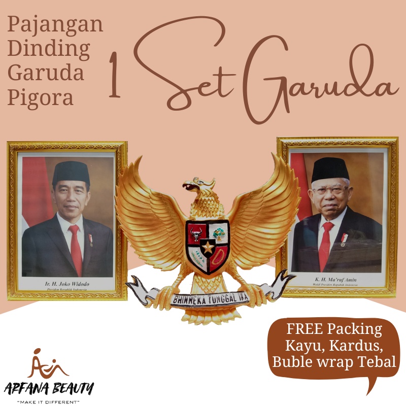 Foto Presiden dan Wakil Lambang Patung Burung Garuda Pancasila Dinding Kantor 3 Dimensi 1 SET GARUDA