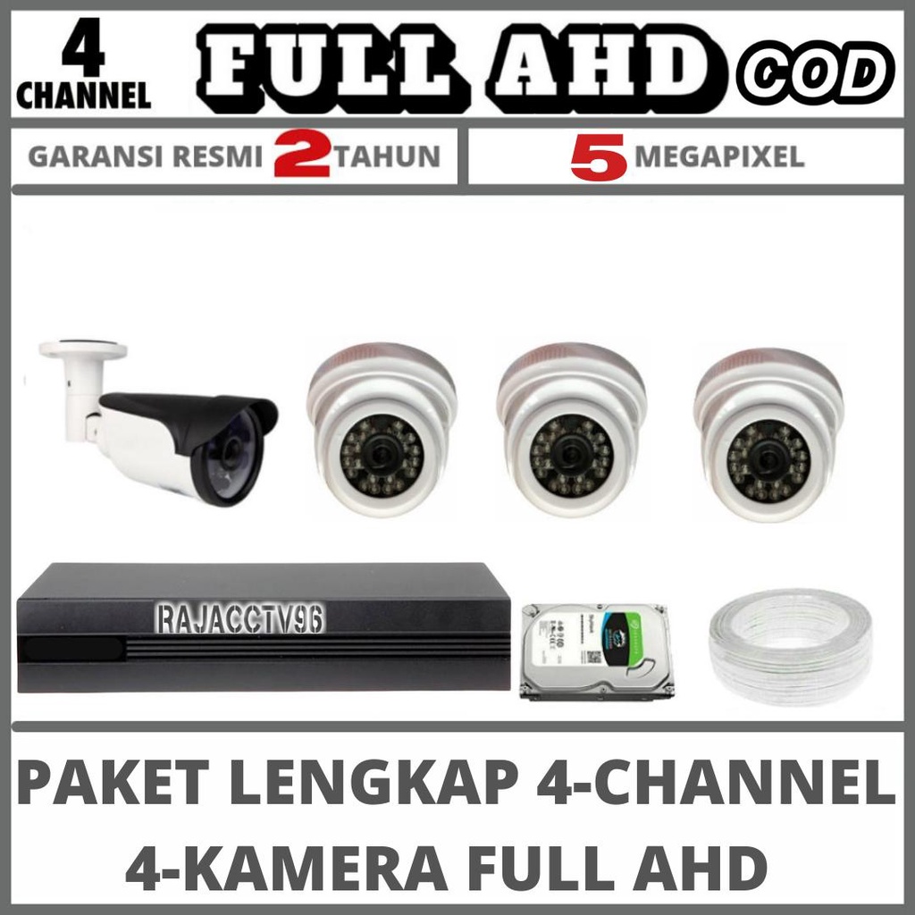 PAKET CCTV 4 CHANNEL 4 CAMERA FULL AHD 5MP 1080P IR SONY KAMERA CCTV KOMPLIT TINGGAL PASANG