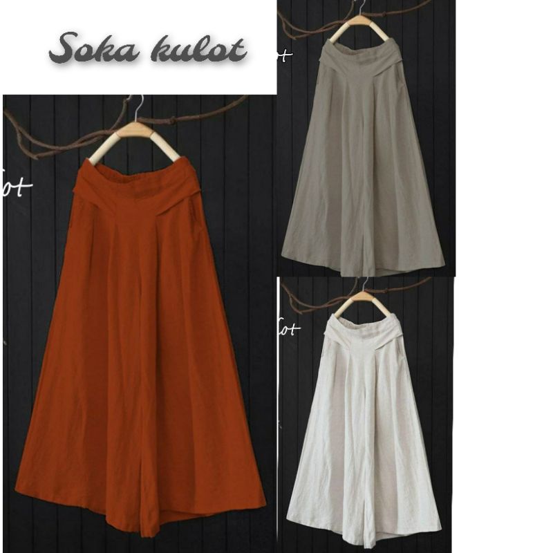 Soka Celana Kulot Wanita Panjang Polos Katun Linen Lebar Jumbo Payung MartaVey Fashion Wanita