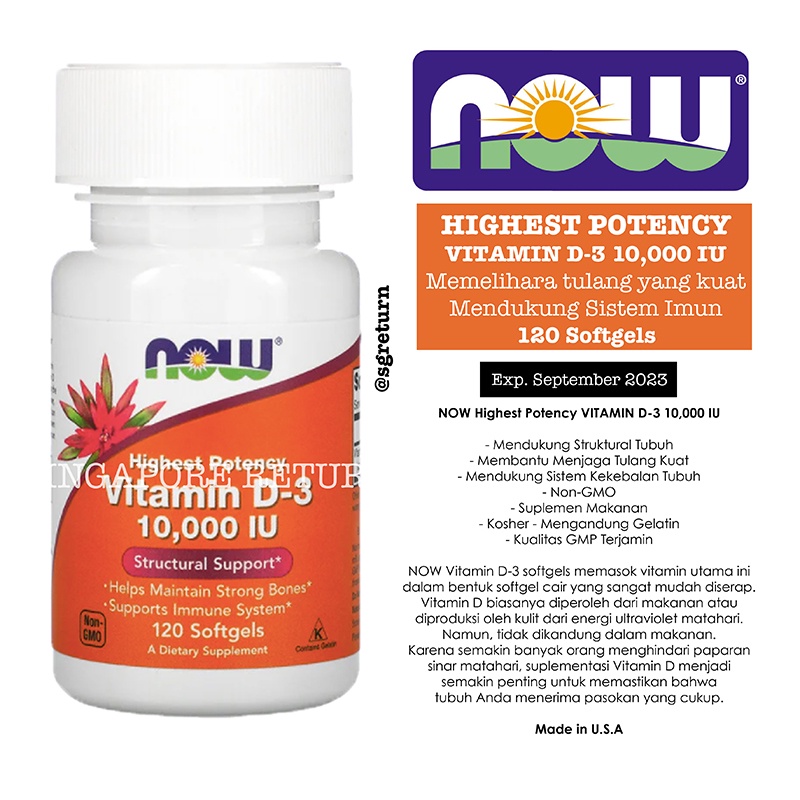 NOW High Potency Vitamin D3 10000 IU - 120 Softgels