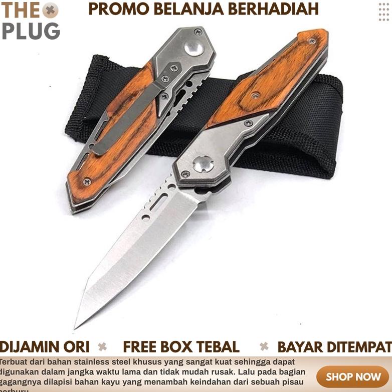 Pisau Lipat Beburu Super Tajam Gagang Kayu Pisau Camping Peralatan Survival Knife 200mm