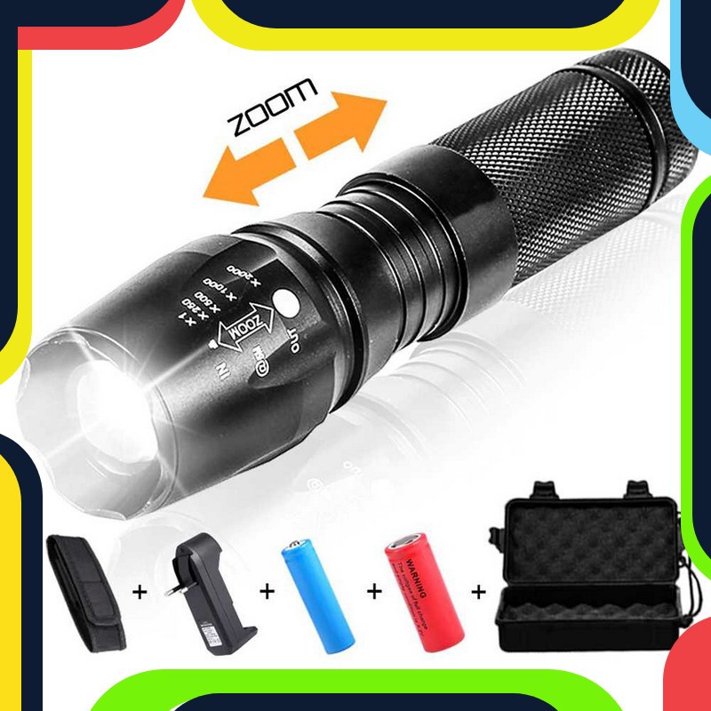 Bayar Ditempat TaffLED Senter Tactical Lengkap XML-T6 +Baterai+Charger+Box-E97 / Lampu Senter