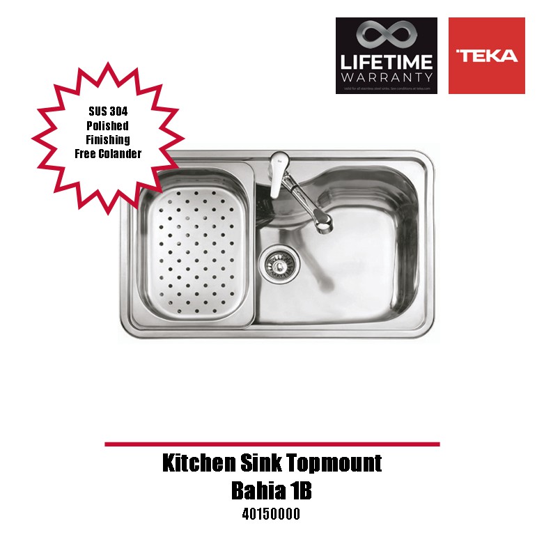 Teka Kitchen Sink Topmount Bahia 1B Bak Cuci Piring 1 Lubang 80cm