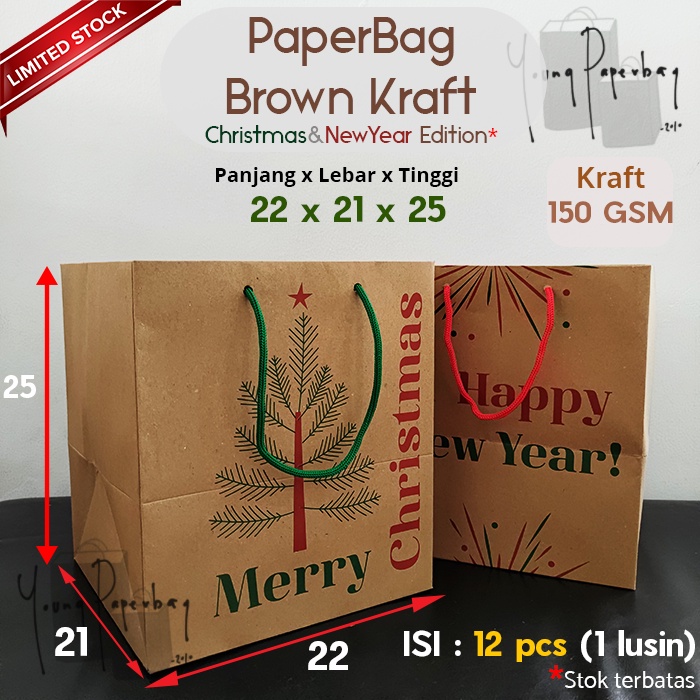 

Paper Bag Tas Kertas Brown Kraft Edisi Natal & Tahun Baru Uk. 22 x 21 x 25
