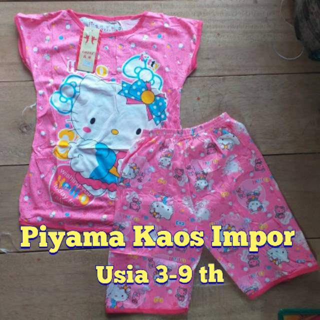 Piyama Kaos Impor 3/4 (Pilih Warna)