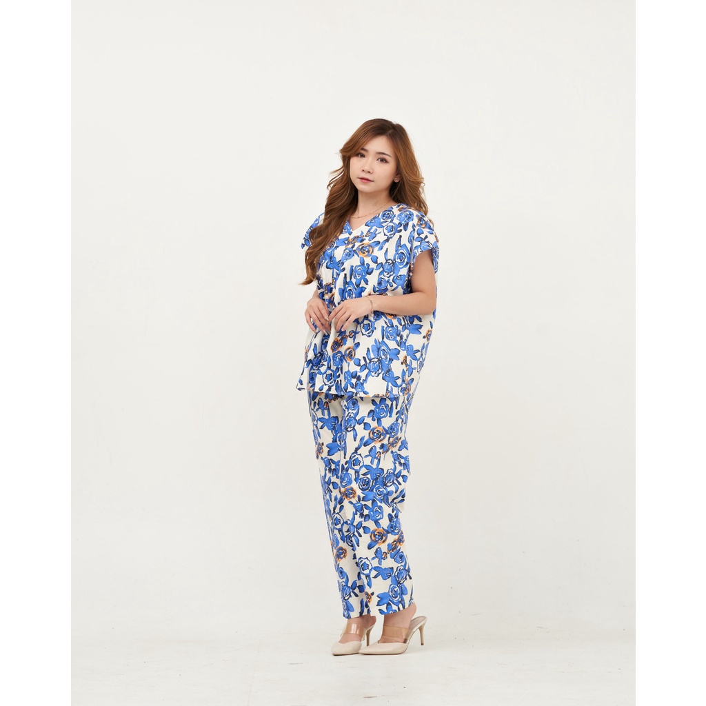 IZANY Piyama One set  Korean allsize Celana Panjang / Set Cel / Daily Set-KOREAN CASANDRA BLUE