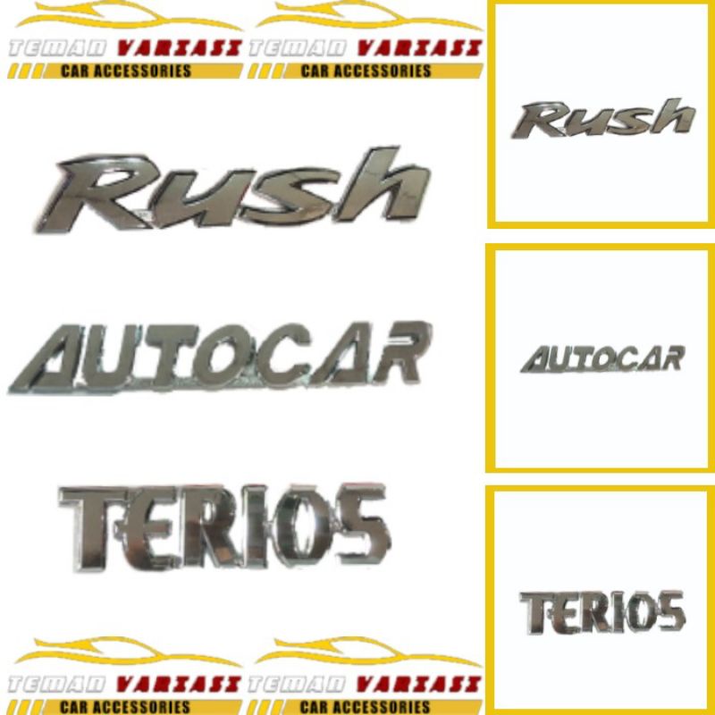 LOGO EMBLEM BAGASI STICKER STIKER TULISAN HURUF LOGO RUSH TERIOS AUTOCAR CROME CHROME MDL TEMPEL
