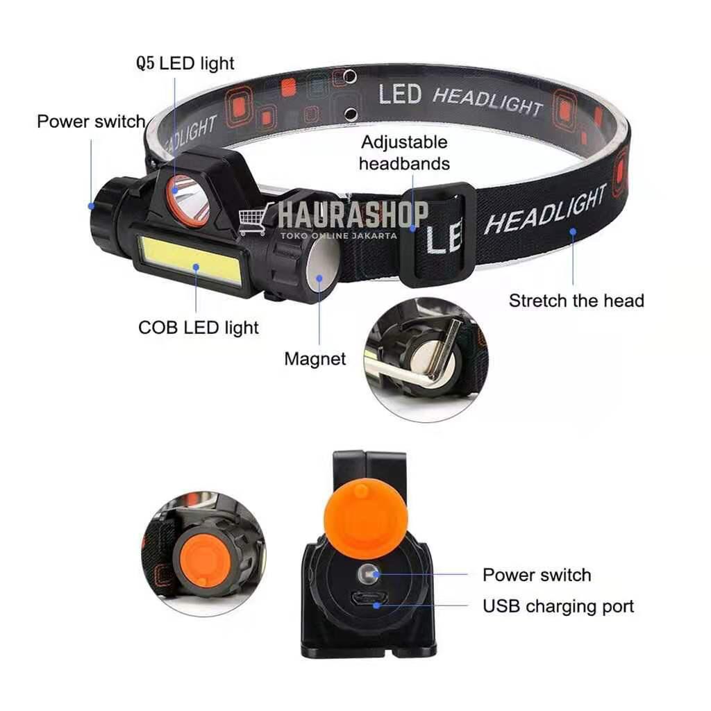 Senter Kepala Cas Magnet LED COB Rechargeable / headlamp sorot