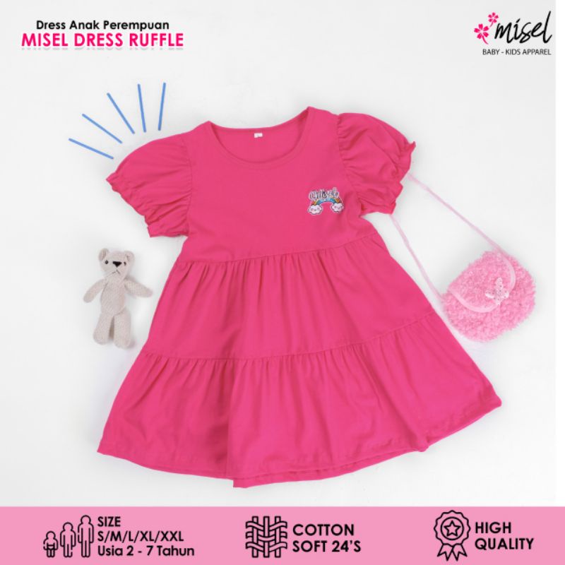 Misel DRESS RUFFLE 2-7 Tahun Dress VIRAL Kekinian Bahan Kaos Cotton24S