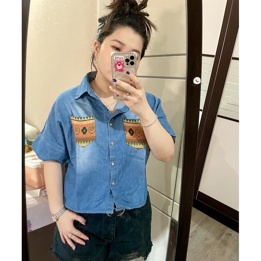kemeja crop denim brand avenue