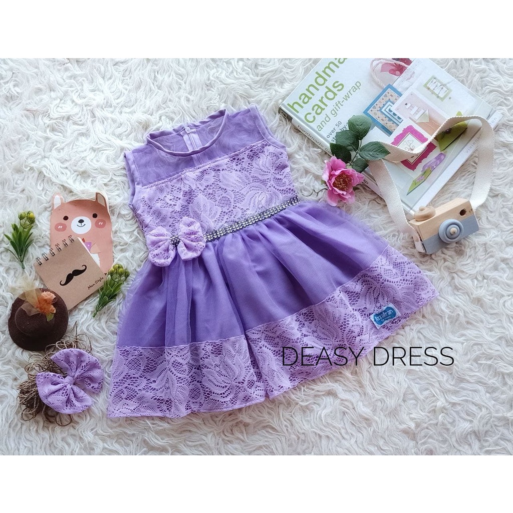 Deasy Dress/Dress Brukat Model Terbaru/Dress Cantik Wanita Warna Ungu Muda