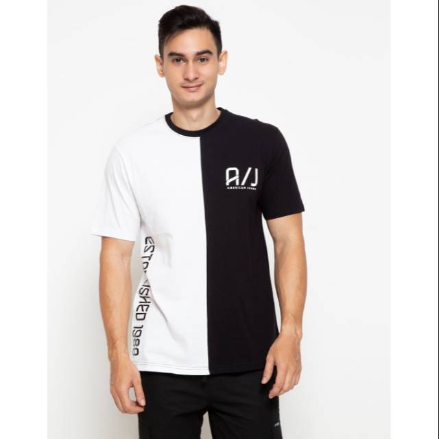 Kaos Cowok American Jeans Established 1980 Hitam Putih