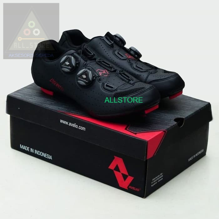 AVELIO Cleat Road Shoes Black Sepatu Cleat Sepeda Roadbike RB Hitam