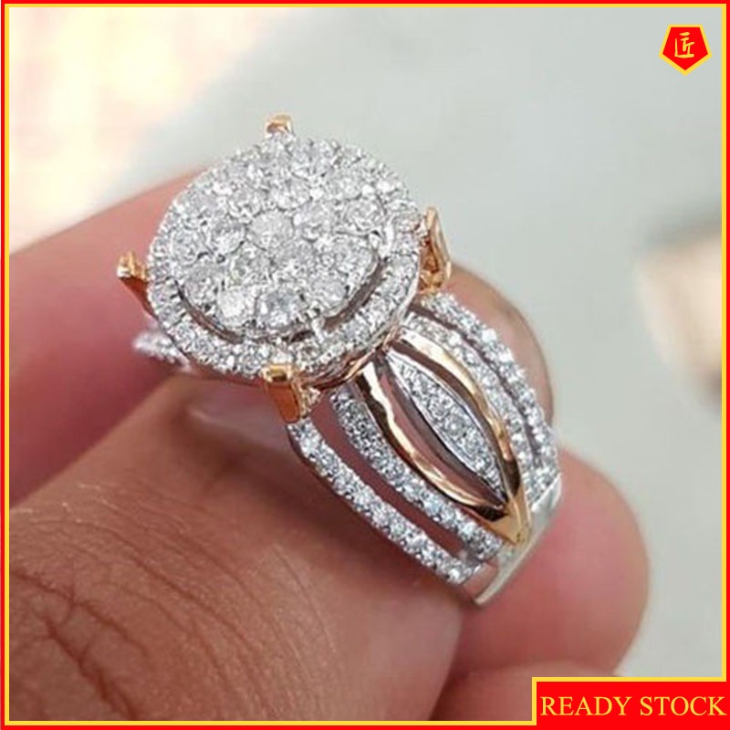 [Ready Stock]14K Rose Gold Two-Tone Diamond Ring Luxury Fashion