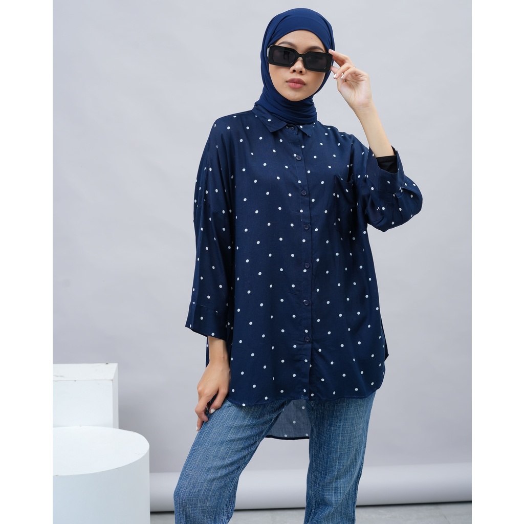 KEMEJA RAYON MOTIF POLKADOT VIRA LONG SHIRT PREMIUM SHIRT B520