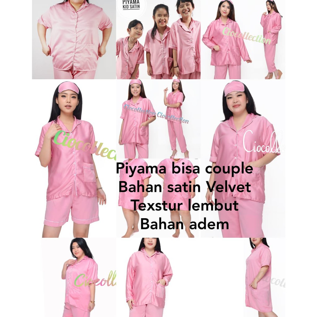 baju tidur couple setelan satin celana panjang set piyama lengan pendek