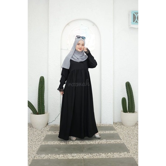 GAMIS DEWASA BASIC JETBLACK SAKINAH DRESS ORI BY ROZWAH ONLY HITAM/Abaya jetblack/COD/Terlaris/lengancincin/lenganrenda