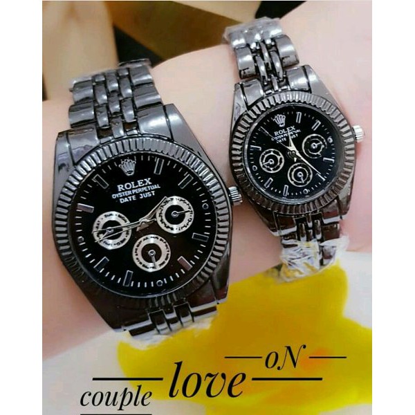 jam tangan couple rolex rantai hitam