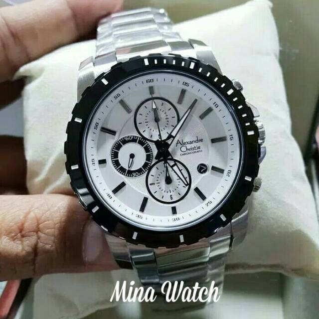 Jam Tangan pria Alexander Cristie ORIGINAL ac6141silver plat putih