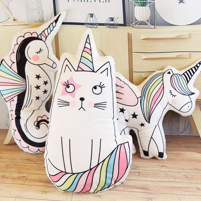 Bantal sofa instagramable, Bantal sofa bentuk unicorn lucu, Bantal 2D Cat Hippo Ice Cream