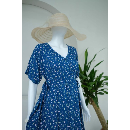 Daster kimono A line rok lebar| Daster ibu menyusui ibu hamil | nursingwear sleepwear-01 deep blue