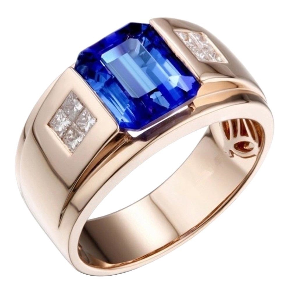 Batu Mulia Batu Blue Safir Kristal Biru Permata Perhiasan Fashion Batu Akik Cincin Pasangan Wanita Pria Ring Baja Titanium Pernikahan Berlian Rose Gold Couple