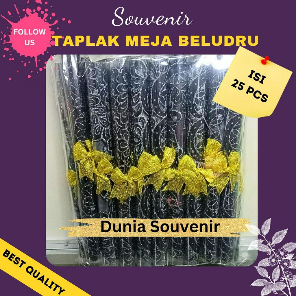 Souvenir Taplak Meja Beludru Isi 25 Biji Nikah Cenderamata Mewah Elegan