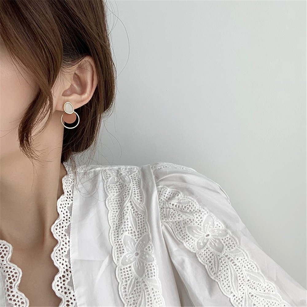 Anting Tusuk Model Bulat Ganda Gaya Korea Untuk Wanita #261141322