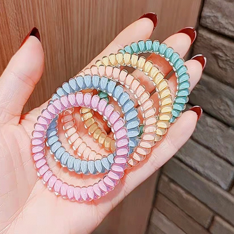 Ikat Rambut Model Kabel Telepon Bahan Resin Warna Permen Untuk Wanita