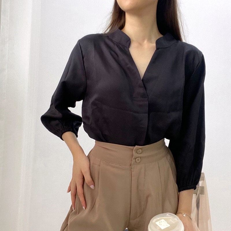 FERO Blouse Kerah Wanita / V-Neck Blus Formal Korea / Atasan Formal Wanita 0394