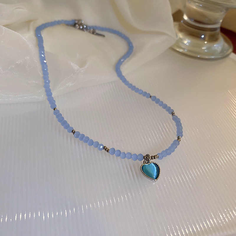 Kalung Kristal Bentuk Hati Warna Biru Untuk Musim Panas