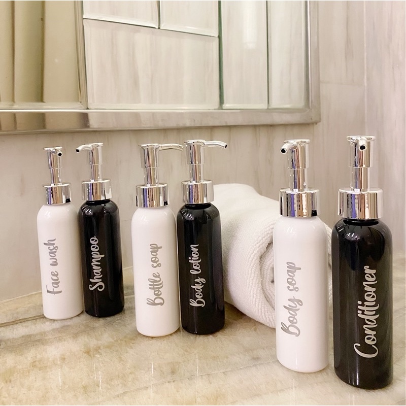 Botol 100ml HITAM/PUTIH TRAVEL SIZE silver kecil  LUXURY. aesthetic bottle refill tempat sabun cair pump estetik