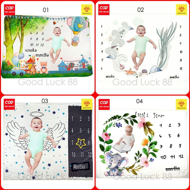 Selimut Bayi Kalender Bulanan Untuk Backdrop Foto Dokumentasi Size Jumbo 1m X 1,4m