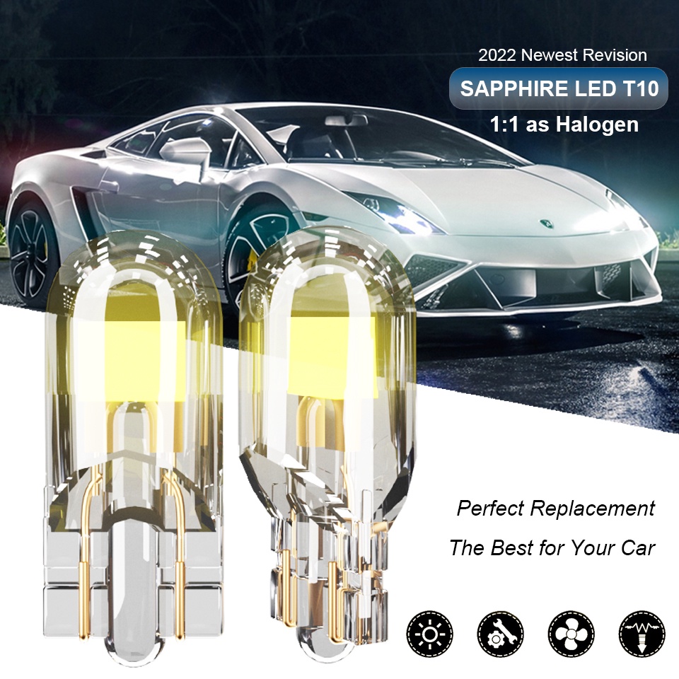 10Pcs Terbaru T10 Bohlam LED W5W Sapphire COB  LED Wedge Bohlam Dome Lampu Baca Bohlam Super Terang 12V Bohlam Mobil 6000K