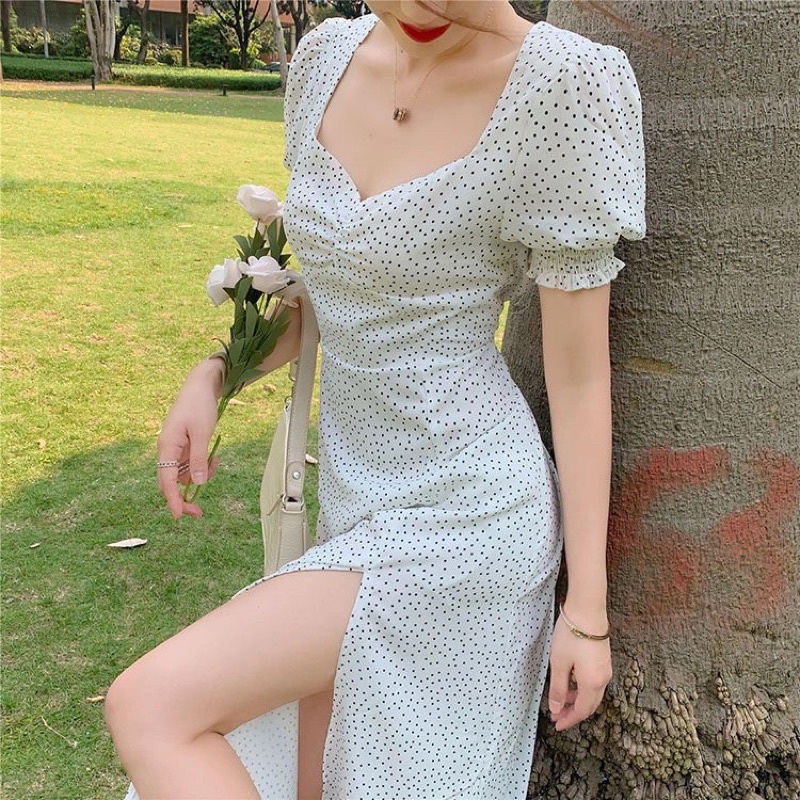 D125 - Korean Vintage Dress Motif Polkadot / Korean Midi dress Import-2