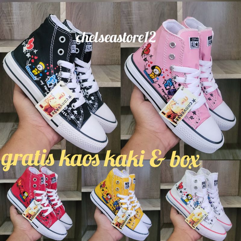 SEPATU CONVERSE ANAK BTS BT21 SEPATU ANAK PEREMPUAN &amp; SEPATU ANAK LAKI LAKI MOTIF KOREA KARAKTER