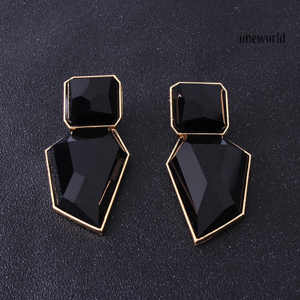 OW@ Vintage Women Geometric Dangle Shiny Resin Exaggeration Earrings Jewelry Gift